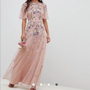 ASOS Petite floral embroidered flutter sleeve maxi